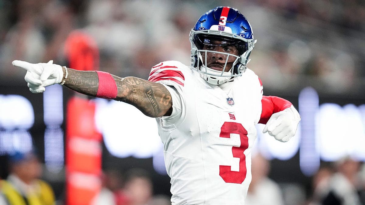 Odell Beckham Jr. celebrates during a New York Giants game against the New York Jets at MetLife Stadium.