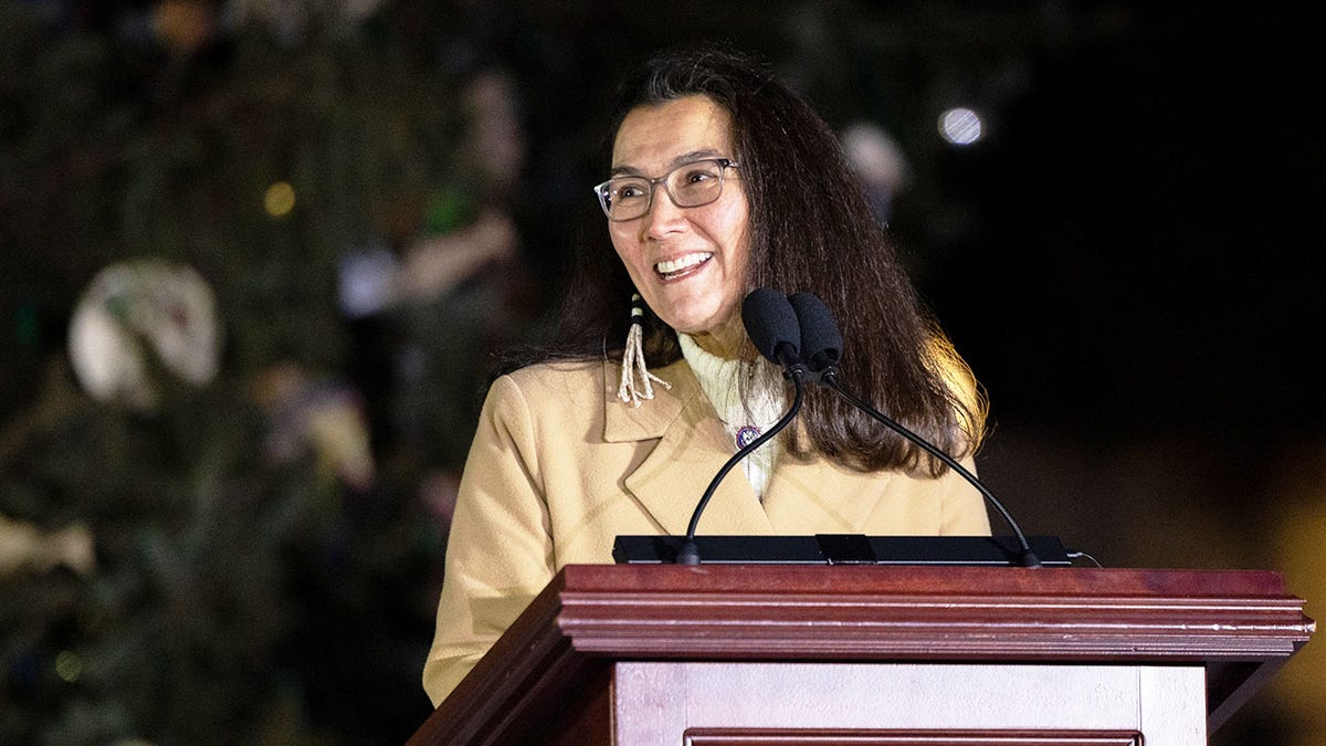 Former Rep. Mary Peltola during Christmas tree lighting ceremony.