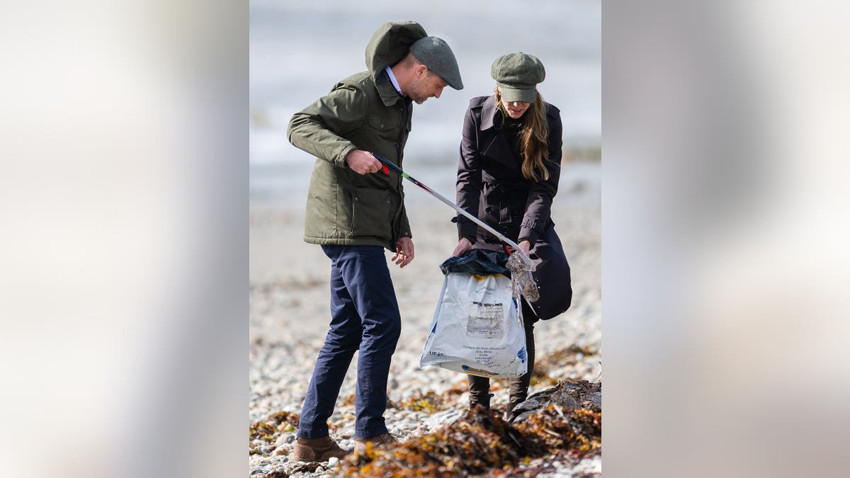 Prince William and Catherine, Princess of Wales, participate in cleanup activities at Ettrick Bay.