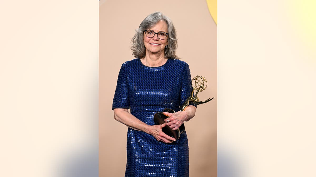 Sally Field accepts an Emmy Award onstage at the Peacock Theater.