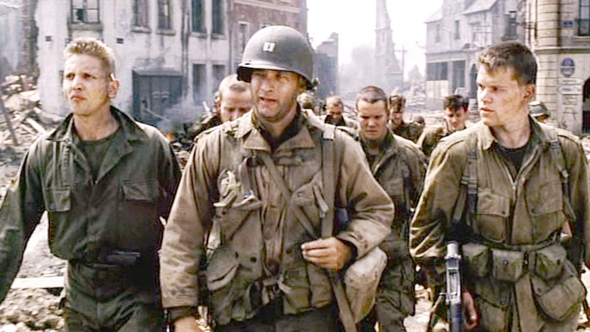 Barry Pepper, Tom Hanks and Matt Damon in a scene from Saving Private Ryan.