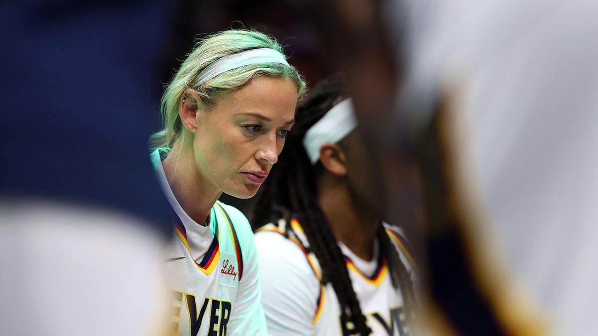 Sophie Cunningham of the Indiana Fever looks on during a game against the Minnesota Lynx.