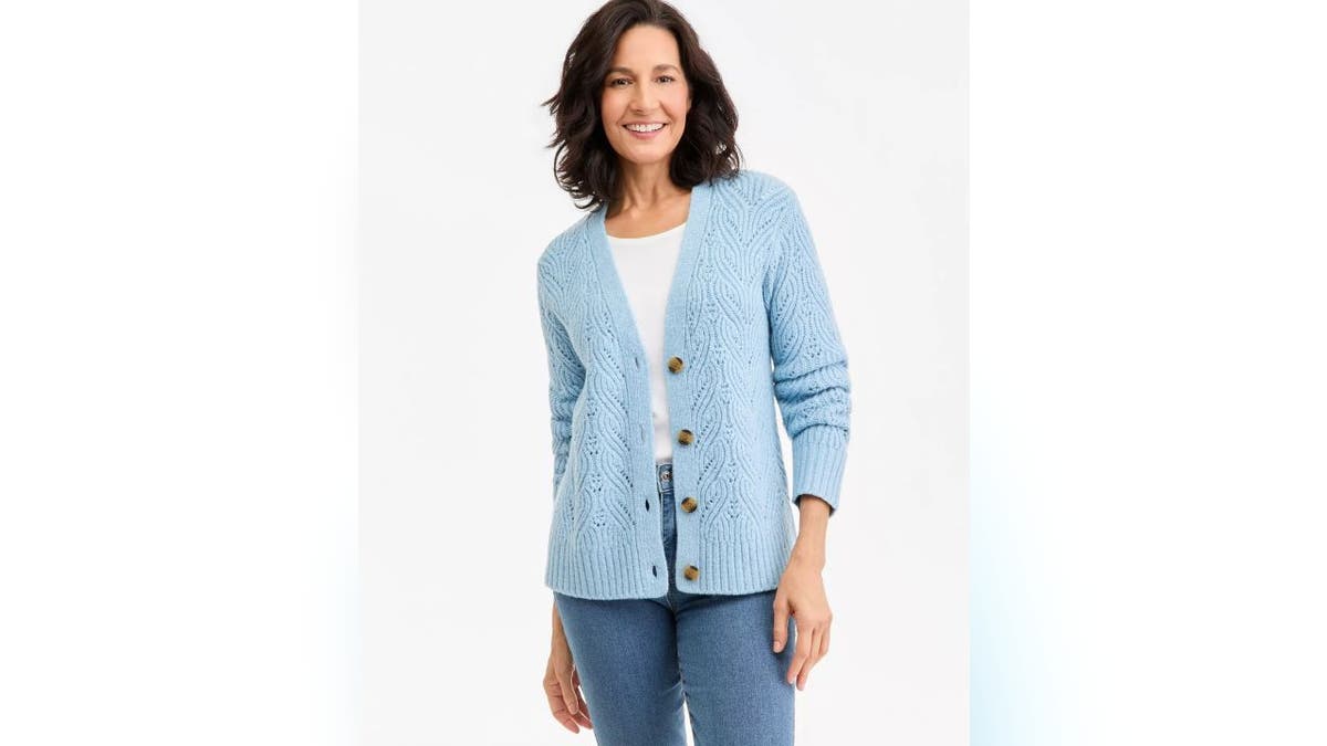 An oversized cardigan is comfortable on cool fall days.