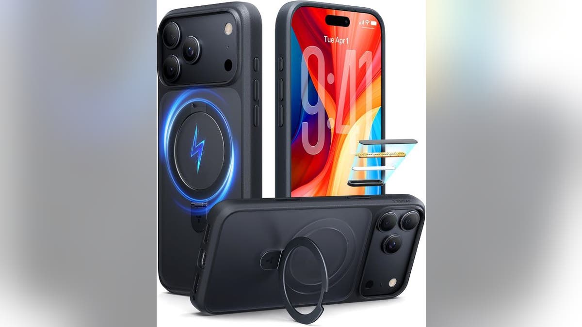 A kickstand holds your phone up for you.
