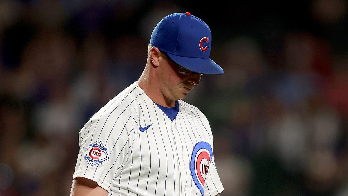 Trent Thornton reacts during a Cubs game at Wrigley Field.