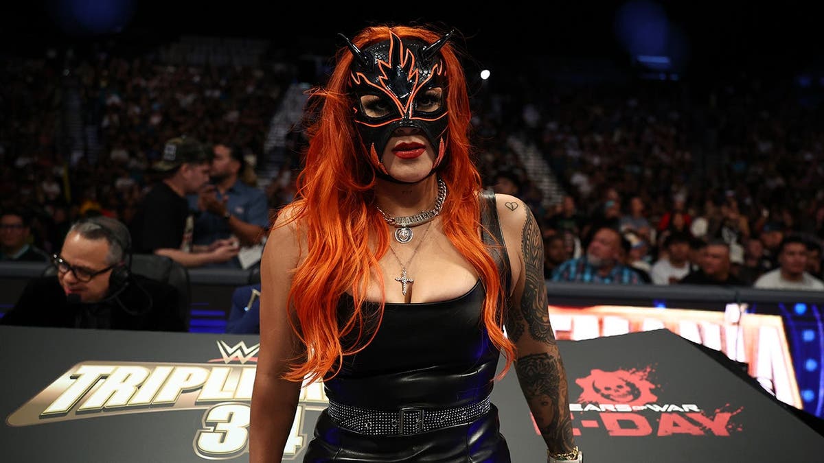 Wrestlers perform in the ring at Triplemania 34 Night 1 at MGM Grand Garden Arena in Las Vegas.