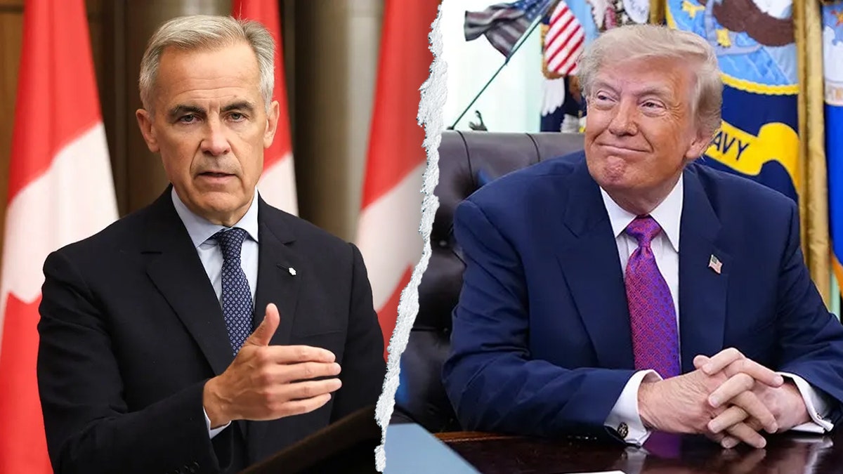 A split of Canadian Prime Minister Mark Carney and U.S. President Donald Trump.