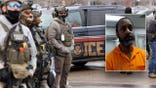 ICE agents inset with an arrested green card holder facing deportation over illegally voting, violent crimes