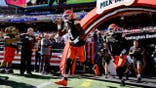Deshaun Watson takes the field for warmups before a game in Cleveland.