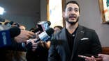 Abdul El-Sayed speaks to members of the media ahead of Michigan Democratic Party convention in Lansing.