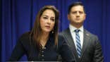 Harmeet Dhillon, assistant attorney general for civil rights, speaks at a Justice Department news conference in Los Angeles
