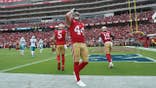 Kyle Juszczyk celebrates after a receiving touchdown at Levi's Stadium.