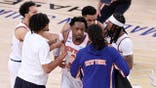 OG Anunoby celebrates after scoring the go-ahead basket for the New York Knicks.