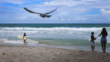 People enjoy Atlantic Ocean waters at Dania Beach, Florida.