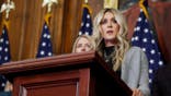Riley Gaines speaks at a news conference following the House vote on the Protection of Women and Girls in Sports Act.