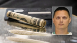 Thomas Christopher Ross is pictured alongside an image depicting cash and suspected cocaine.