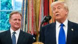 Roger Goodell looks on as Donald Trump speaks in the Oval Office.