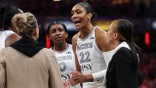 A'ja Wilson in a huddle