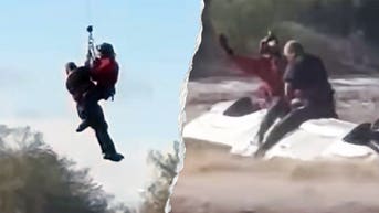 Sheriff's helicopter crew rescues man stranded on truck in rapidly rising floodwaters - Fox News