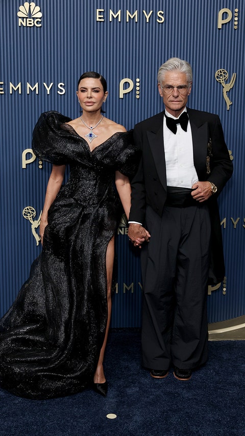 78th PRIMETIME EMMY AWARDS -- Pictured: (L-R) Lisa Rinna and Harry Hamlin arrive to the 78th Primetime Emmy Awards held at the Peacock Theater on September 14, 2026. -- (Photo by: Randy Shropshire/NBC via Getty Images)