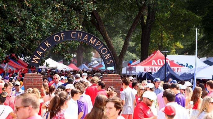 Fans tailgate at The Grove near Vaught-Hemingway Stadium in Oxford, Mississippi.