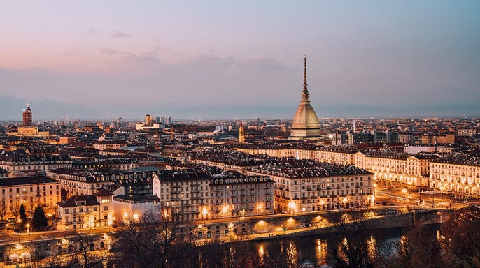 aerial image shows city of Turin