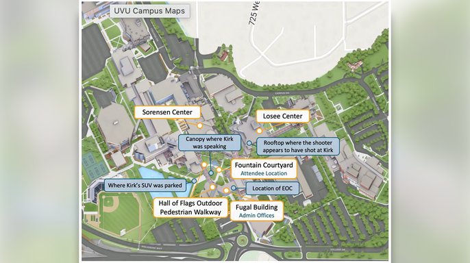 A map of the UVU campus with key locations highlighted