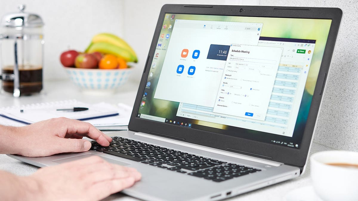 Person typing on their laptop.