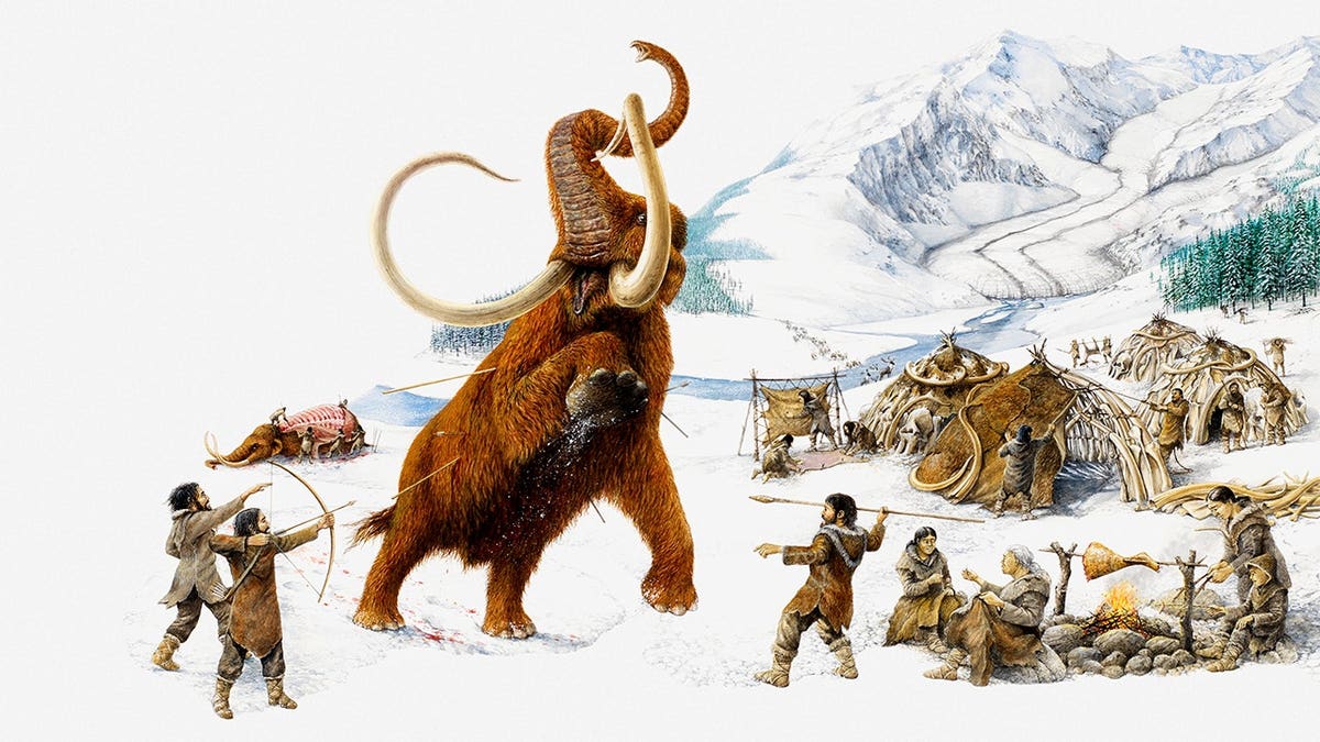 Ancient people hunting mammoths