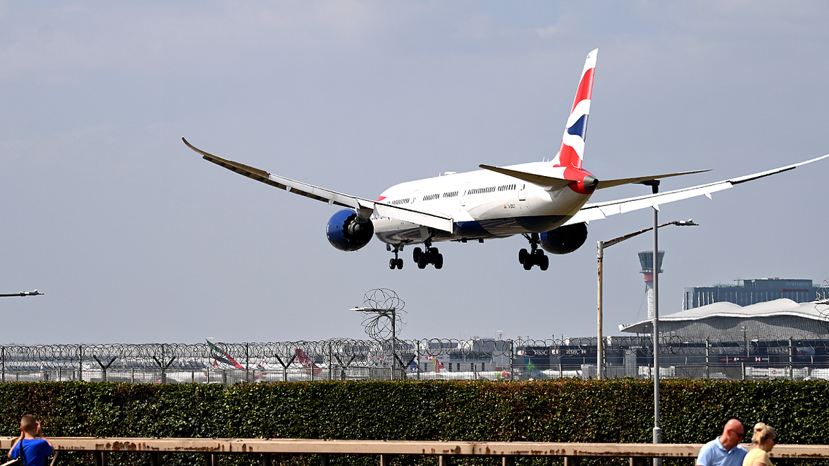 A British Airways flight at Heathrow Airport.