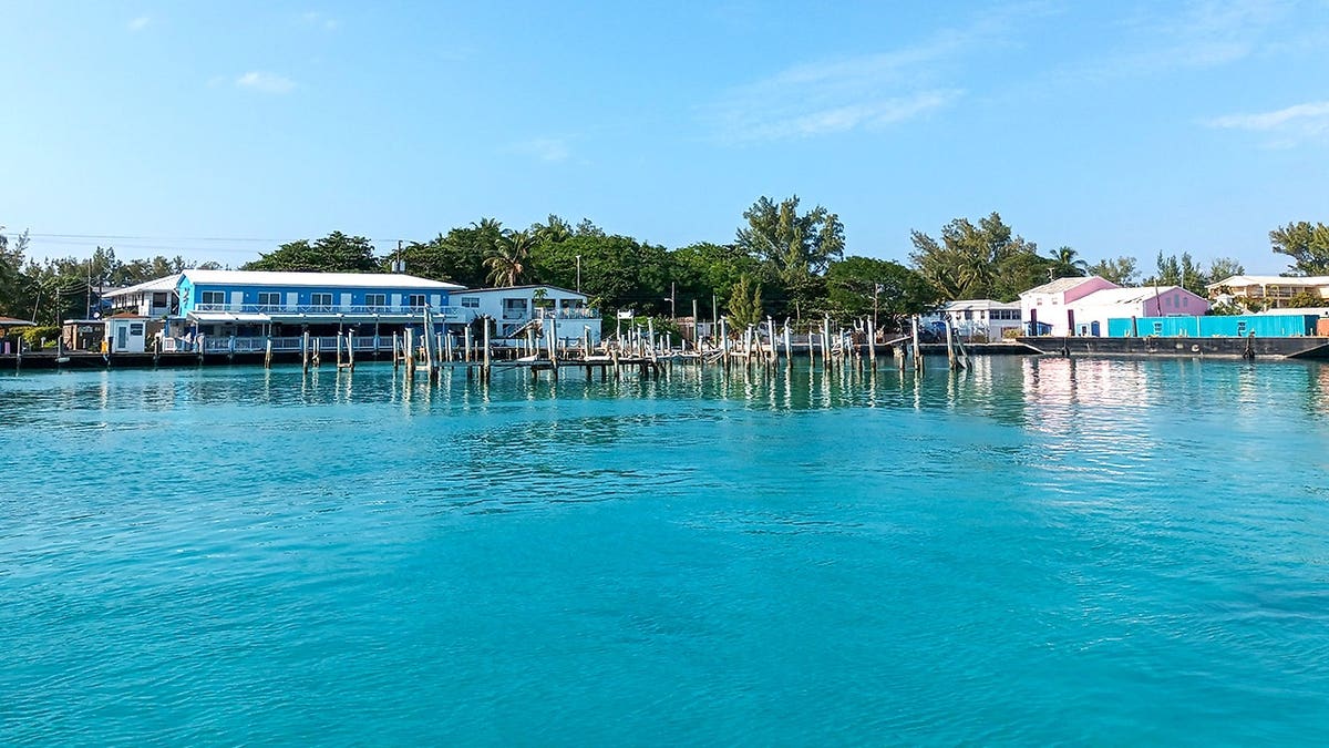 View of dock on North Birmini Island in Bahamas