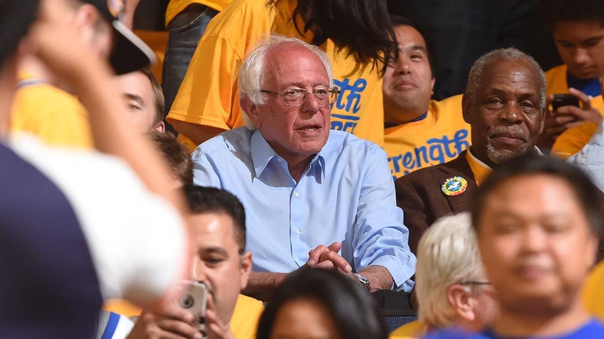 Bernie Sanders at Oracle Arena during an NBA game