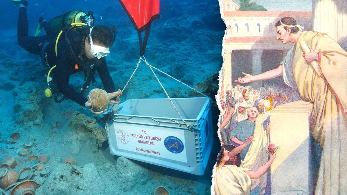 Split image of diver at site, Cicero in split image