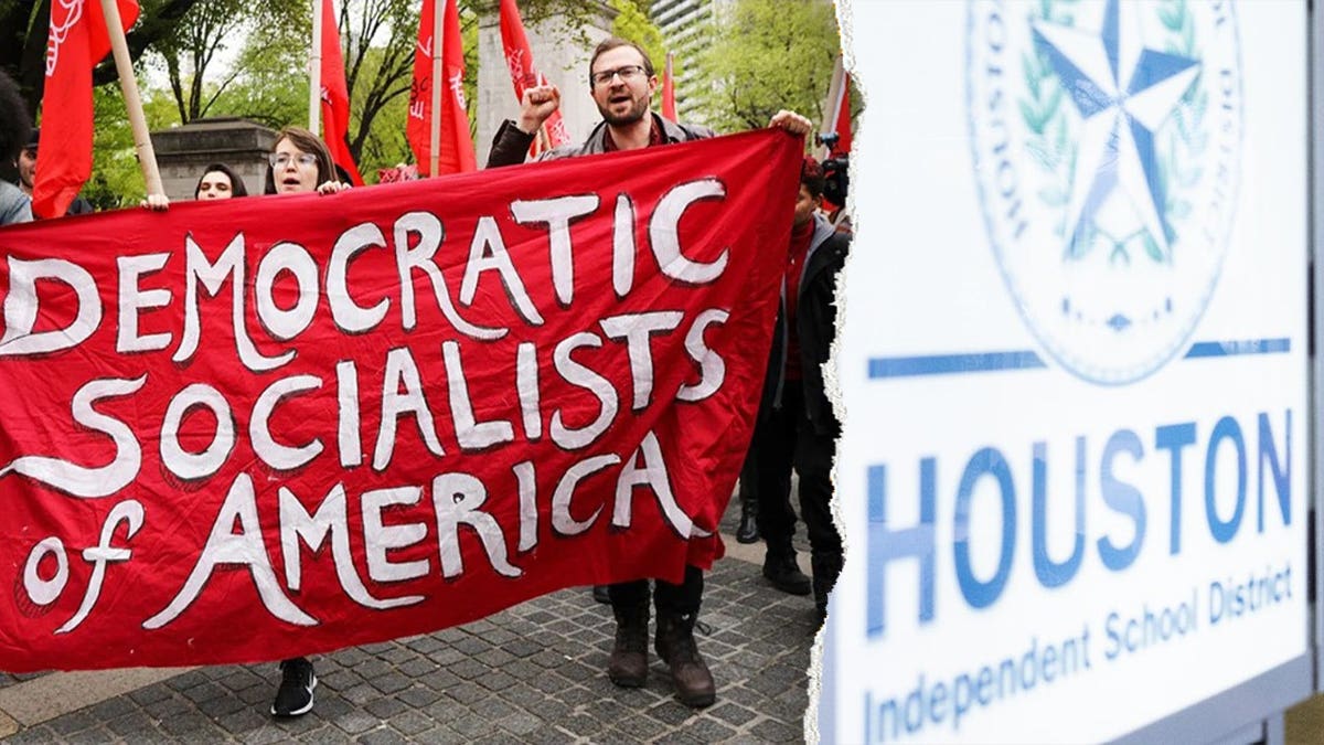 A DSA protest and HISD sign