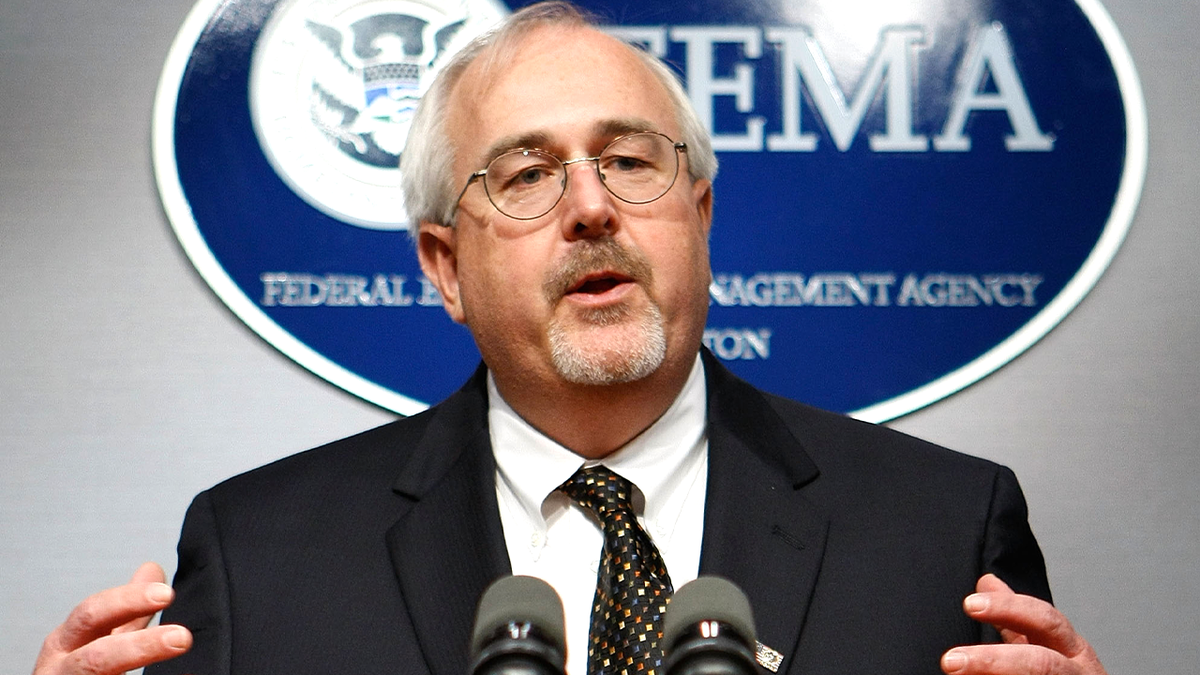 Craig Fugate speaks during news conference at FEMA headquarters.