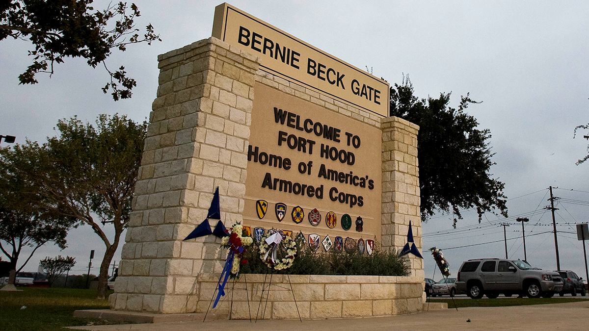 Fort Hood's Bernie Beck Gate at sunrise following 2009 mass shooting.