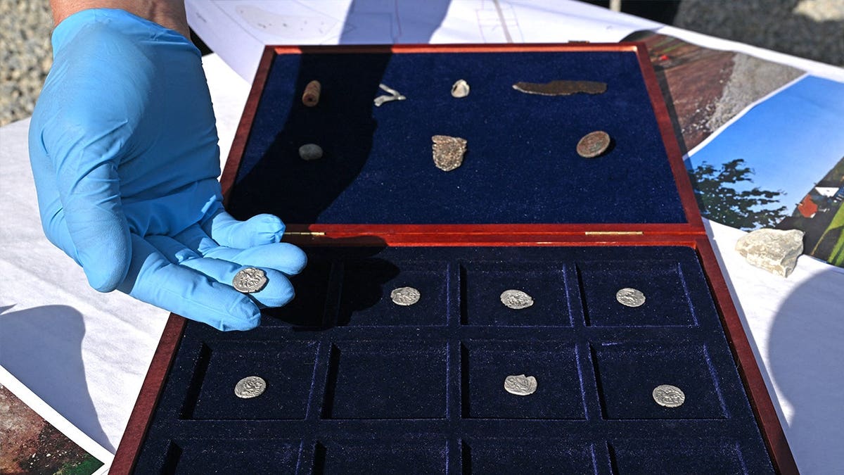 View of ancient Celtic coins on display