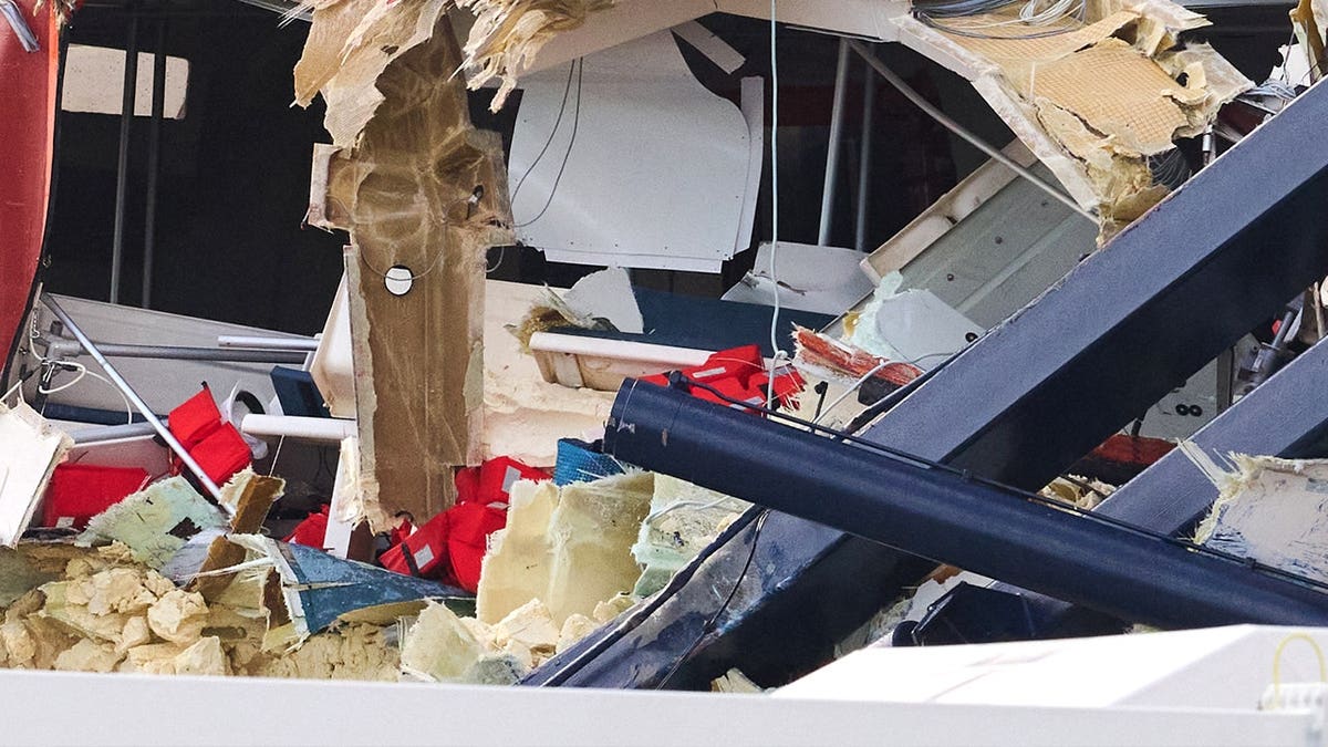 Damaged life boats aboard Mein Schiff 3