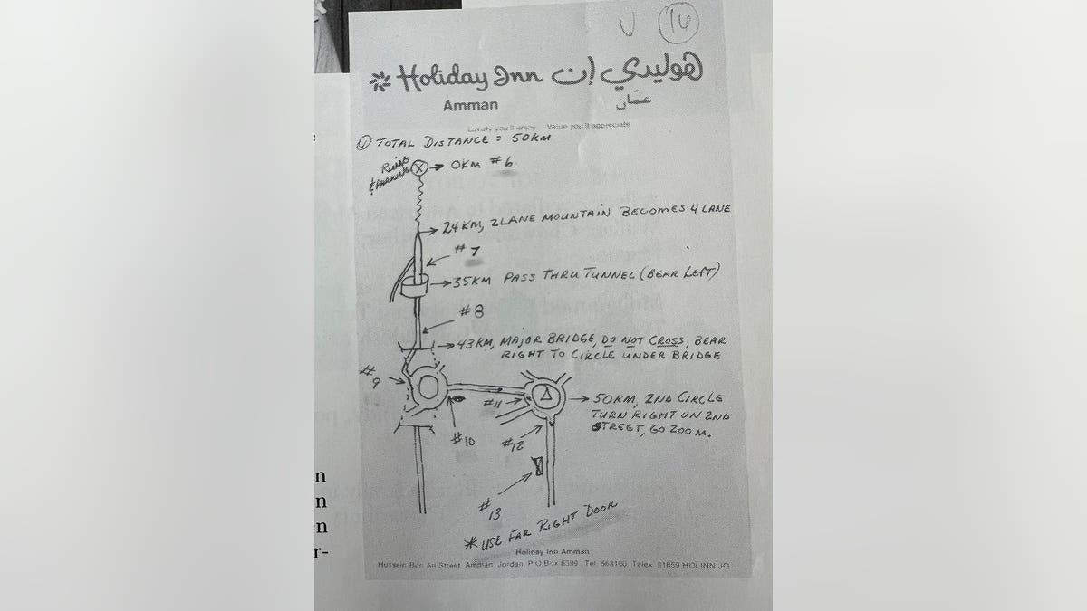 Lauren Burns' handwritten escape route.