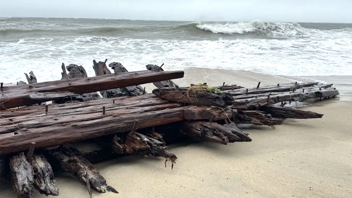View of shipwreck on Nantucket shore