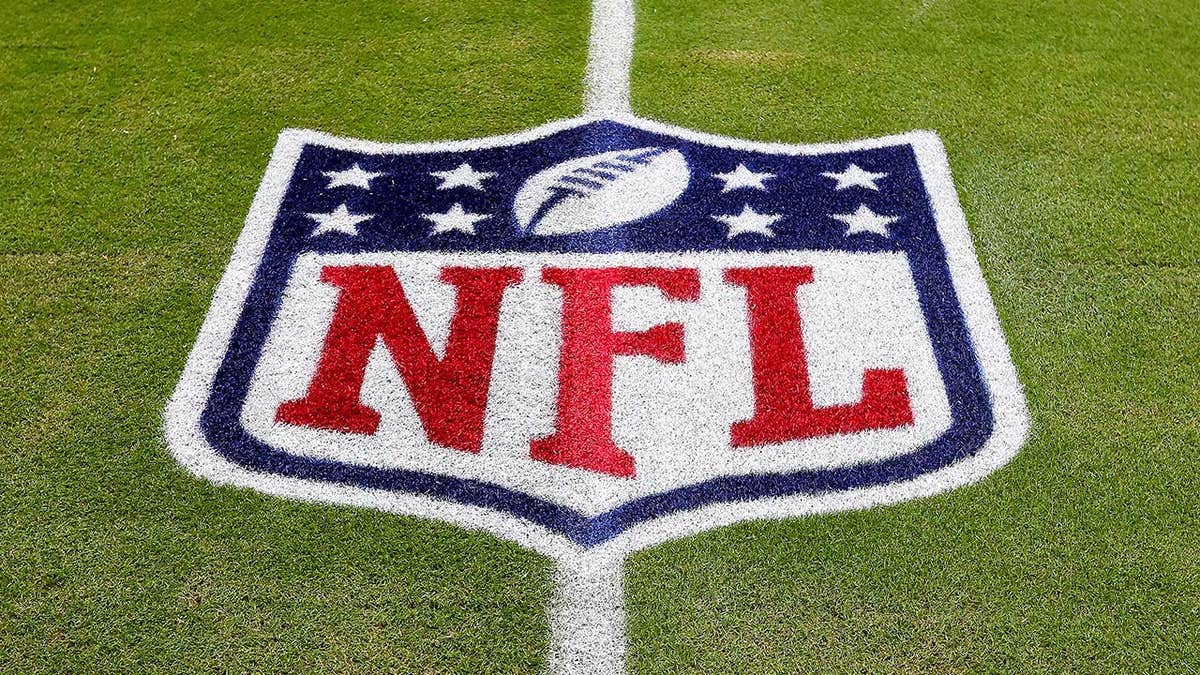 NFL logo displayed on the field at Hard Rock Stadium before a game