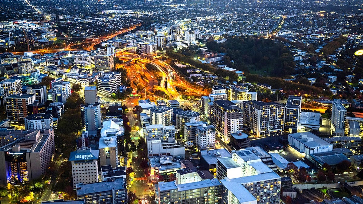 Aerial view of traffic in Auckland, NZ