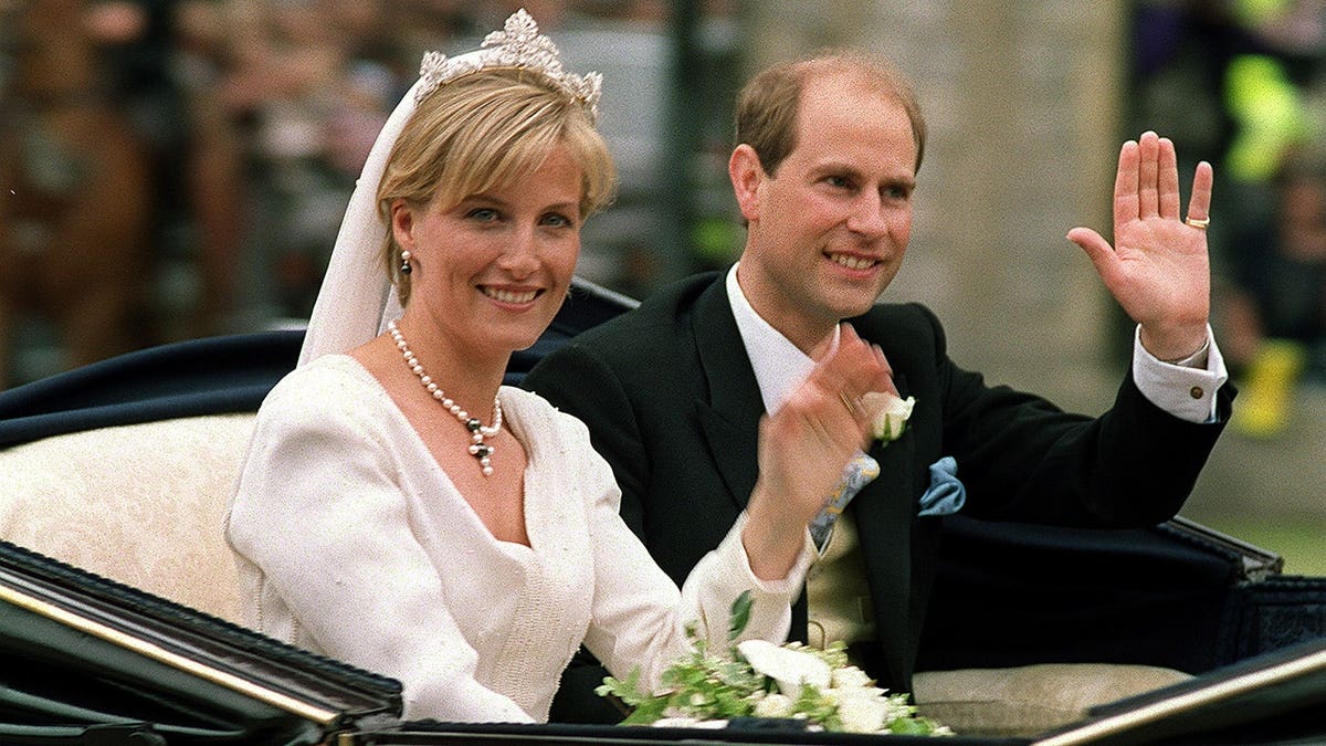 Prince Edward and Sophie Rhys-Jones greet wellwishers in Windsor.