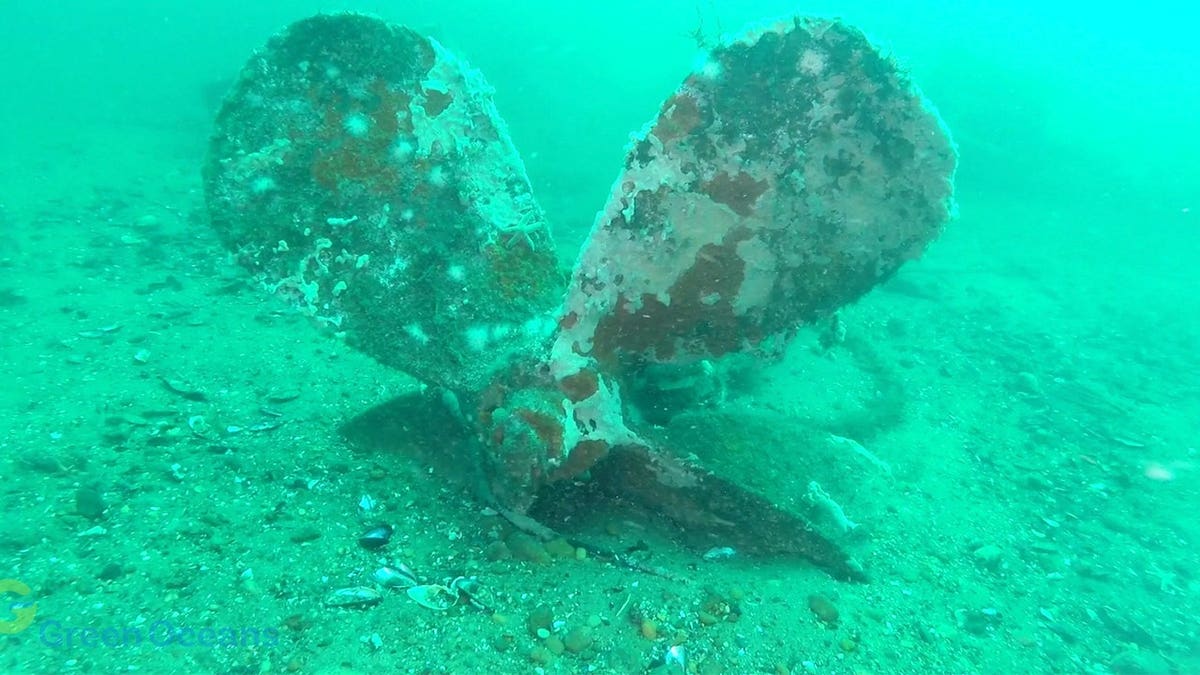 View of boat propeller underwater