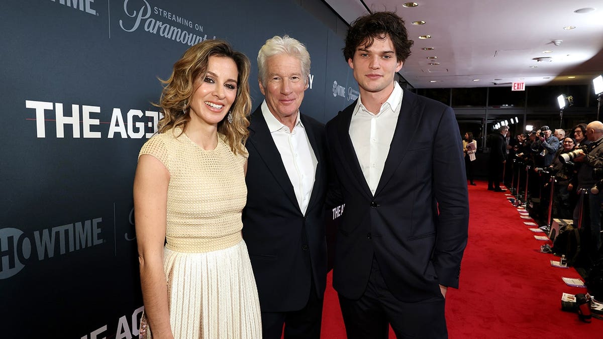 Richard Gere, Alejandra Gere and Homer James Jigme Gere attend The Agency premiere in New York City.