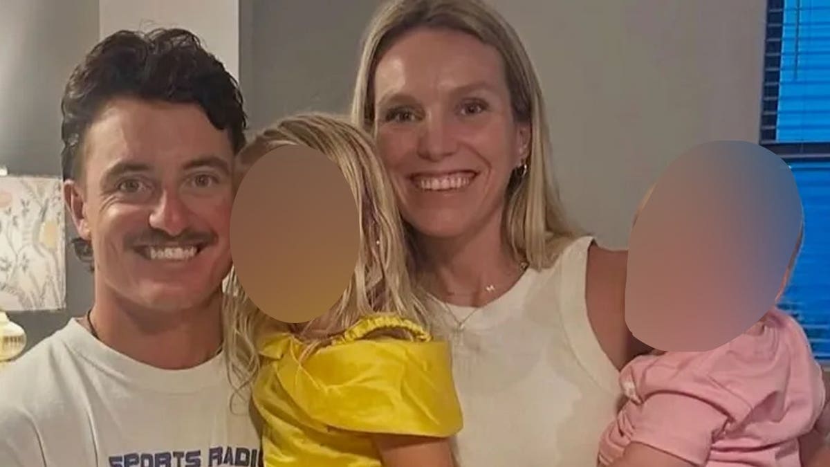 Stone Romberg, who tragically died Sunday while trying to rescue a bird, pictured with his wife Taylor and their two little girls.