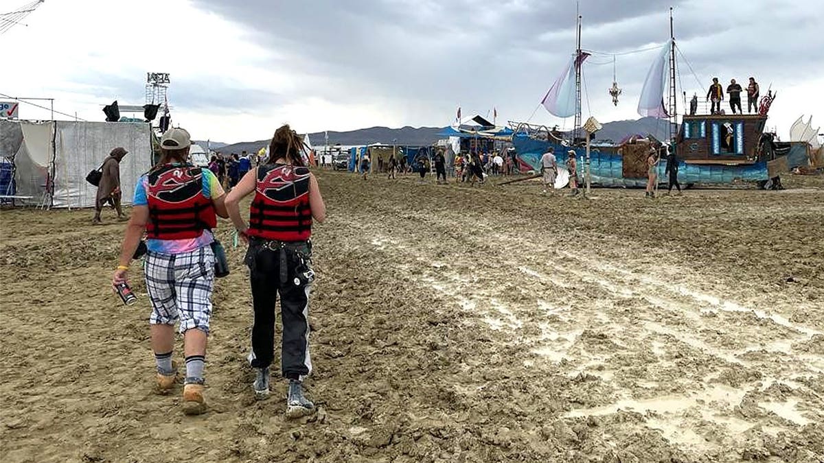View of Burning Man festivalgoers in 2023
