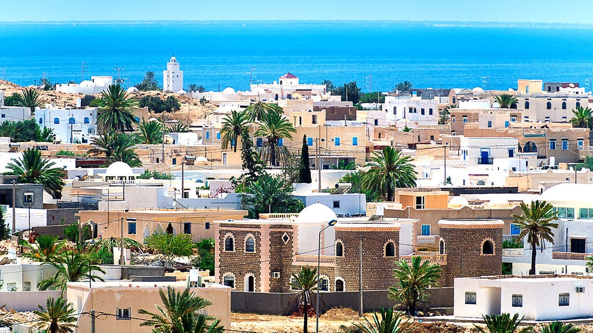 View of buildings, ocean in Djerba