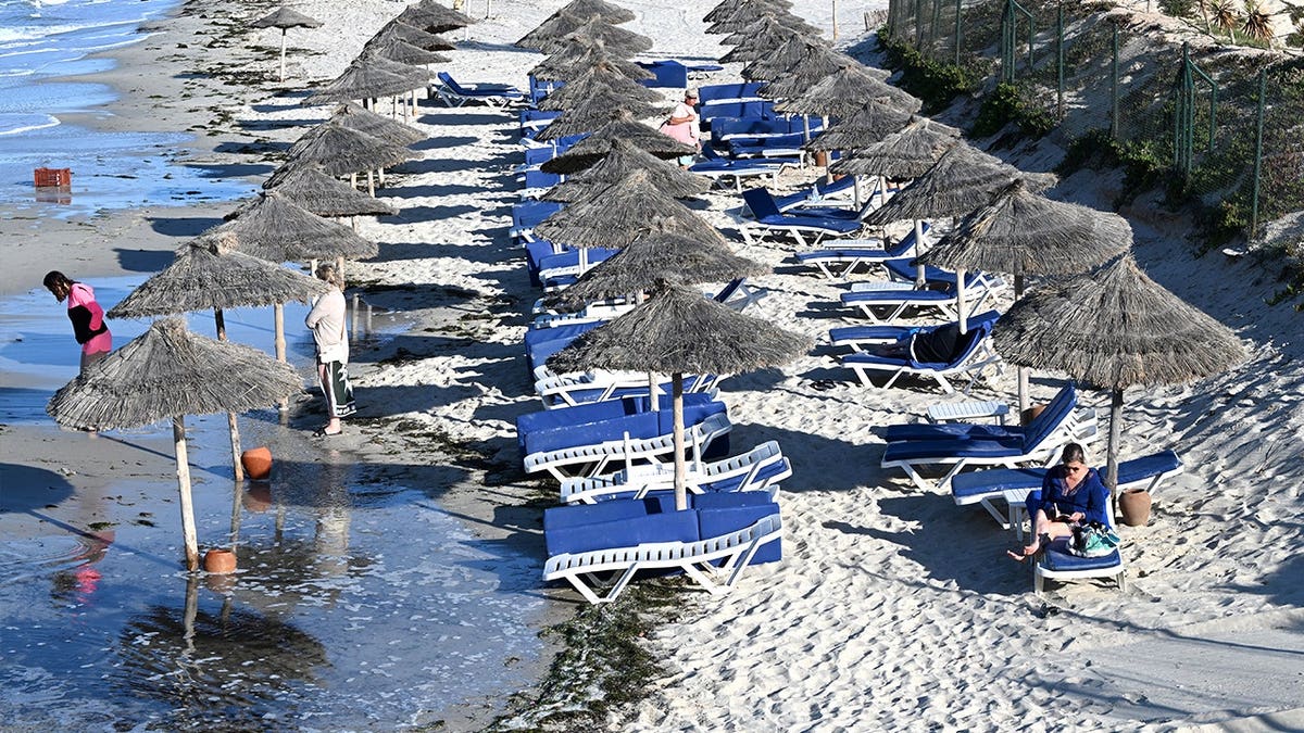 View of beach chairs in Djerba