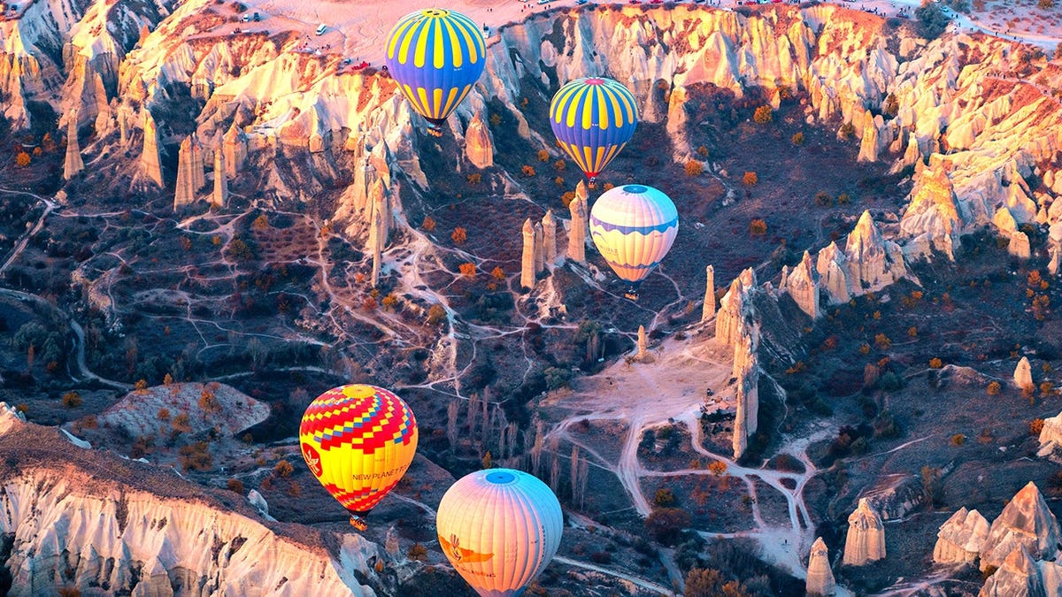 View of hot air balloons in Cappadoccia, Turkey